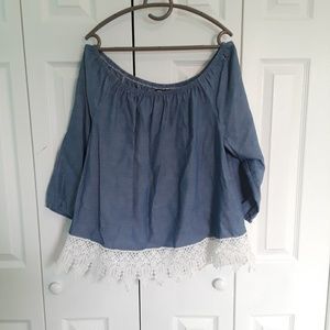Unique Spectrum off shoulder chambray peasant top